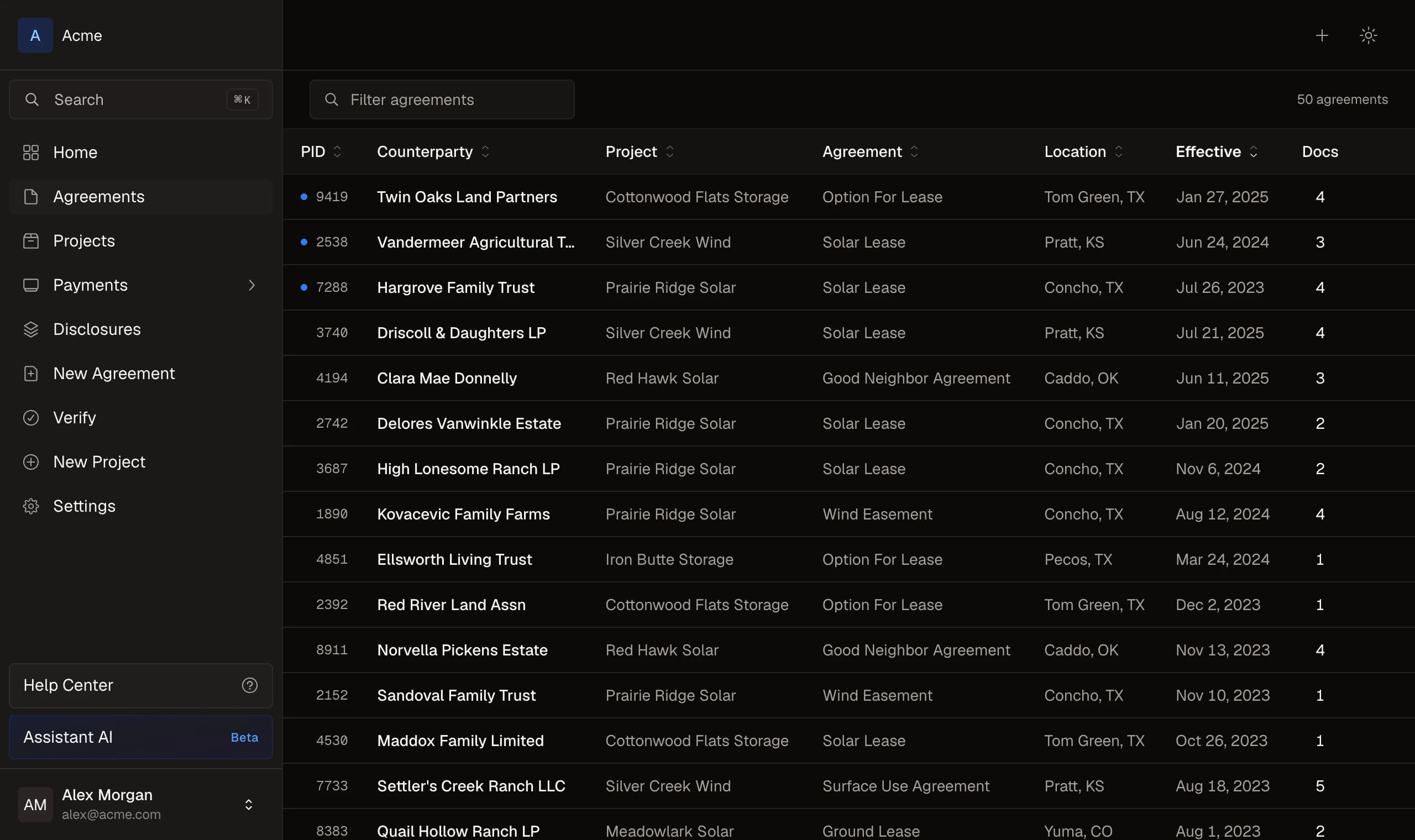 Gridlync agreements management view